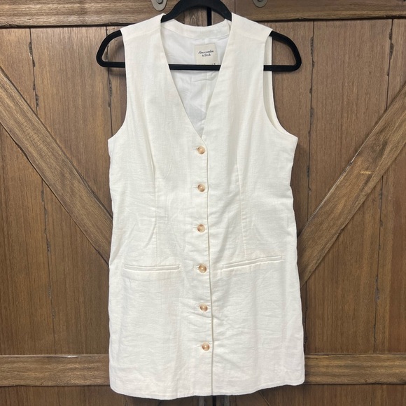 Abercrombie & Fitch Mara Vest Linen/Cotton Blend Mini Dress Ivory Size Medium - Picture 3 of 7